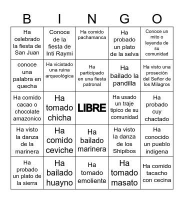 BINGO CULTUTAL Bingo Card