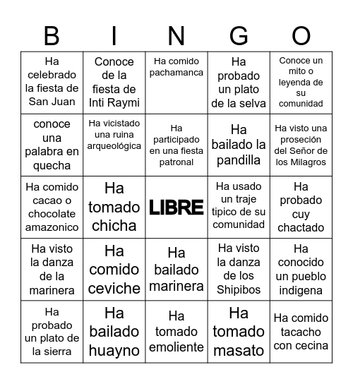 BINGO CULTUTAL Bingo Card
