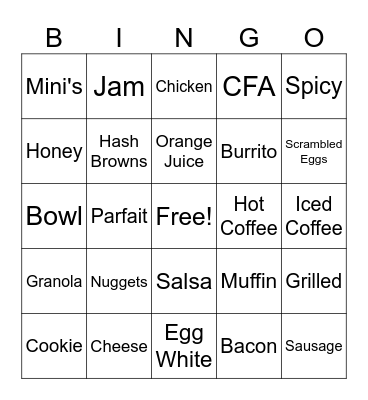 Chick-fil-A Breakfast Bingo Card