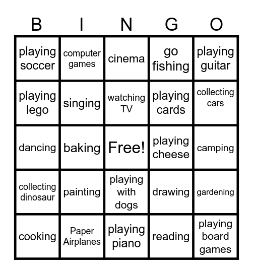 HOBBIES Bingo Card