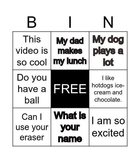 PUNCTUATION BINGO Card