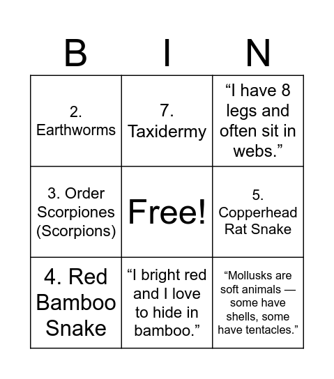 Nature Gallery Bingo Card