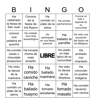 BINGO CULTUTAL Bingo Card