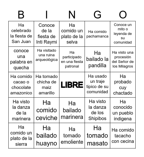 BINGO CULTUTAL Bingo Card