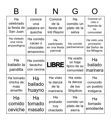 BINGO CULTUTAL Bingo Card