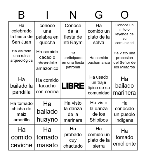 BINGO CULTUTAL Bingo Card