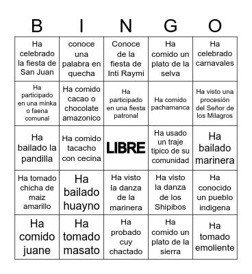 BINGO CULTUTAL Bingo Card