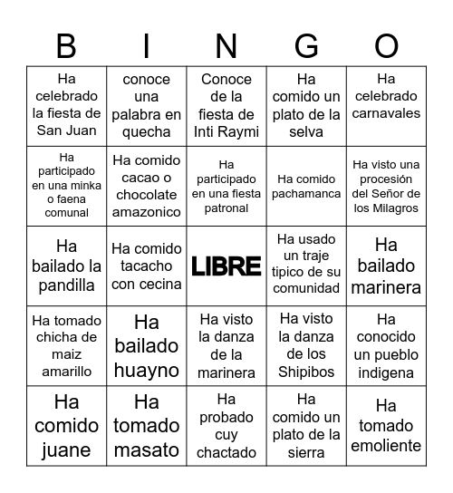 BINGO CULTUTAL Bingo Card