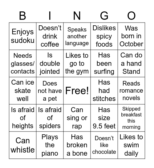 Get to Know Fara’s Family & Friends Bingo Card