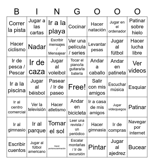 Deportes y tiempo libre Bingo Card