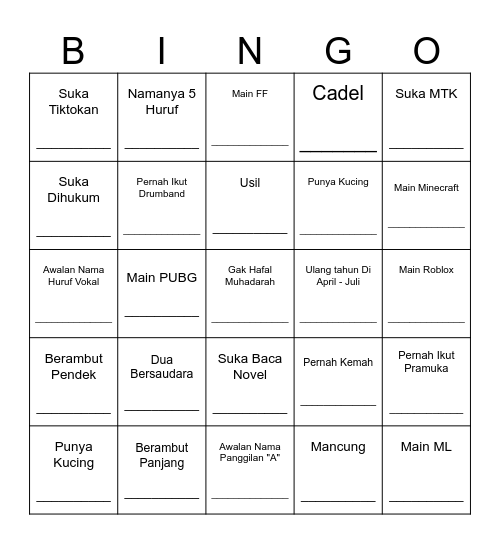 TEMUKAN TEMANMU! Bingo Card