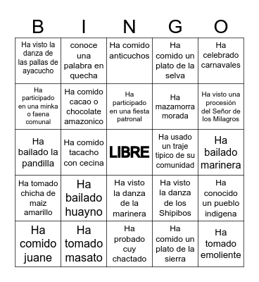 BINGO CULTUTAL Bingo Card