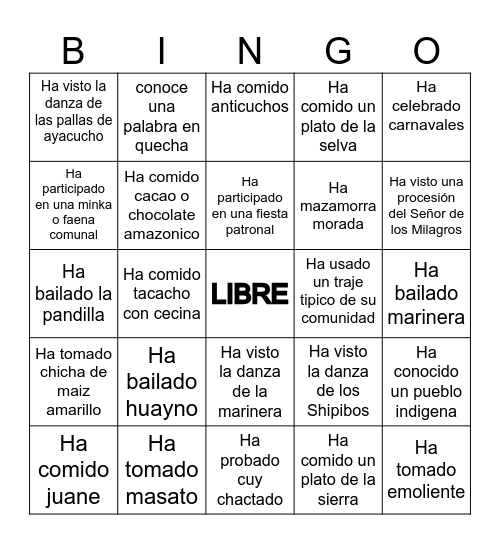 BINGO CULTUTAL Bingo Card