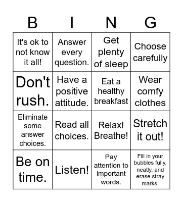 Test Prep Bingo Card