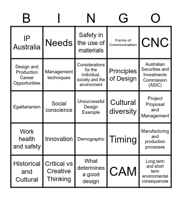 HSC DAT BINGO Card