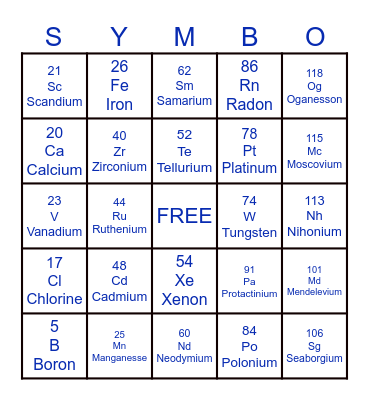 SYMBO SCIENCE 7 Bingo Card