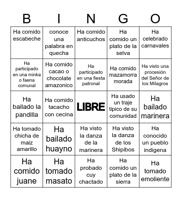 BINGO CULTUTAL Bingo Card