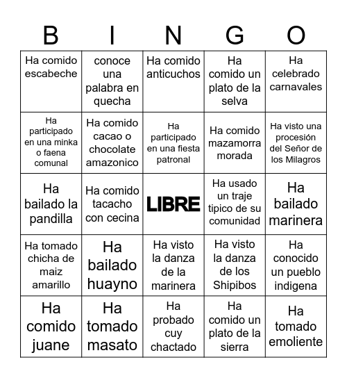 BINGO CULTUTAL Bingo Card