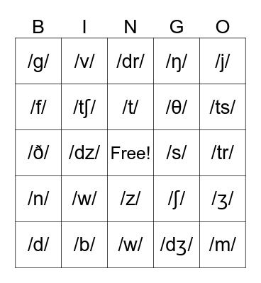 Consonants Bingo Card