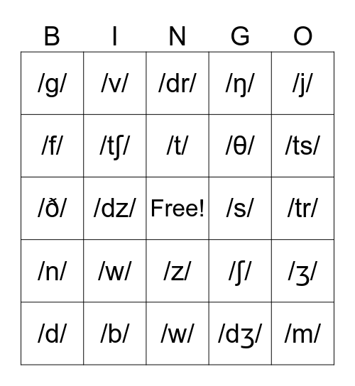 Consonants Bingo Card