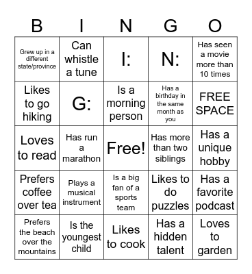 St George Bingo Card