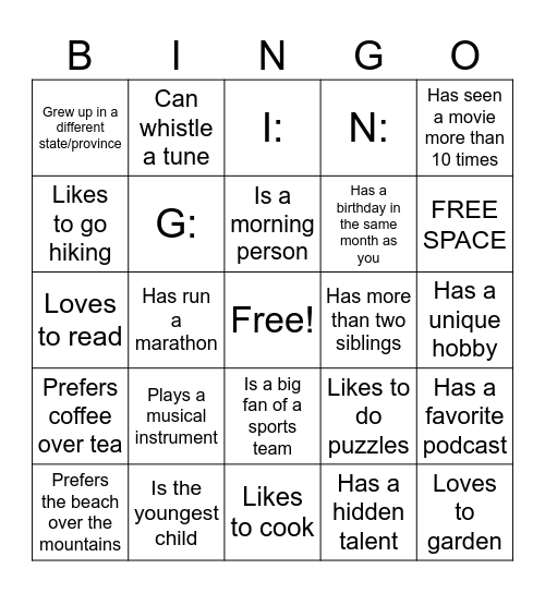 St George Bingo Card
