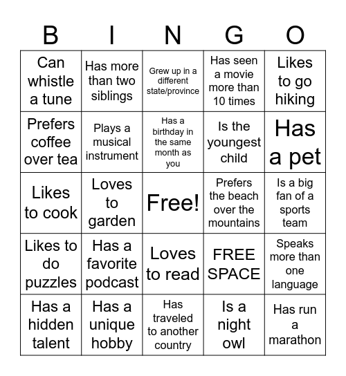 St George Bingo Card