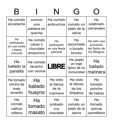 BINGO CULTUTAL Bingo Card