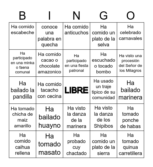 BINGO CULTUTAL Bingo Card