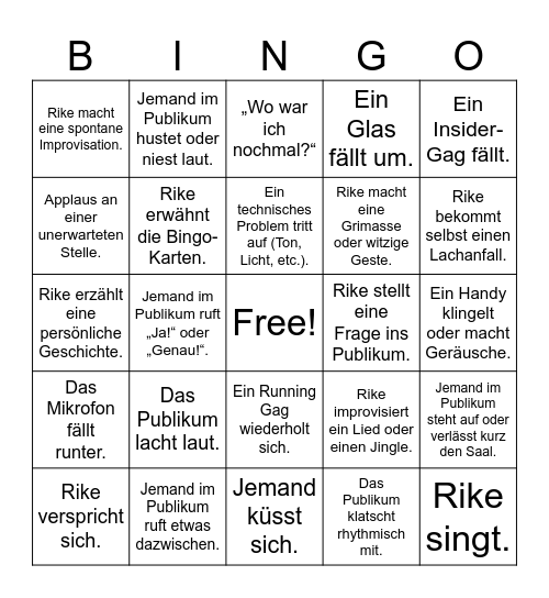 Rike Rainbow Entertainment Bingo Card
