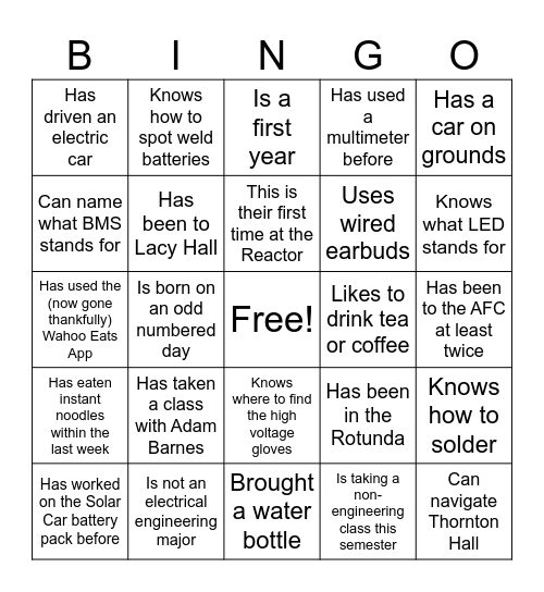 POWER BINGO Card