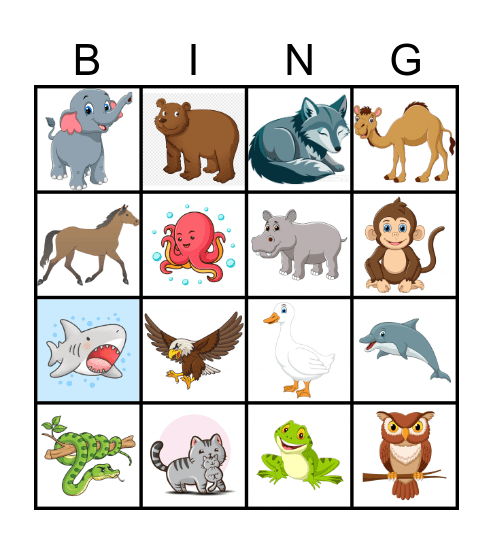 Animal Bingo Card