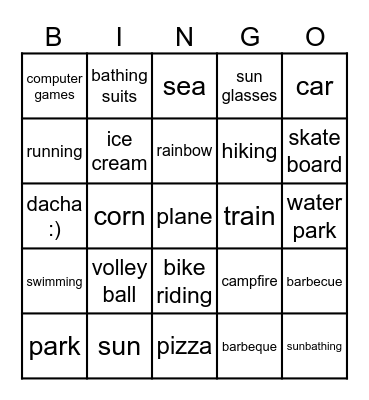 summmer fun Bingo Card