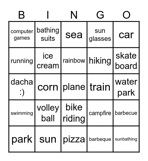 summmer fun Bingo Card