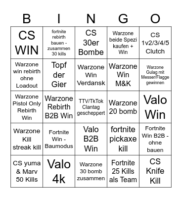 Win Challenge Bingo Card