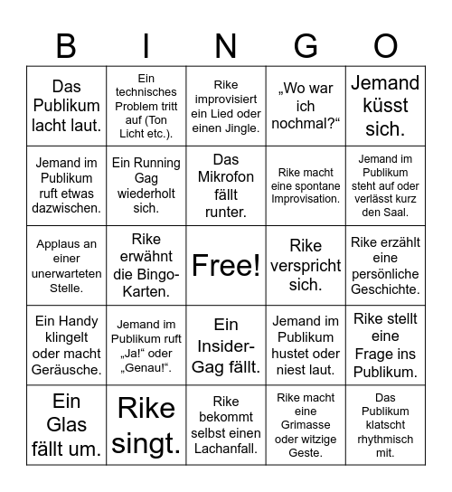 Rike Rainbow Entertainment Bingo Card