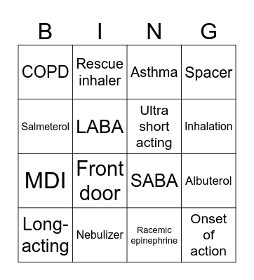 Bronchodilator Bingo Card