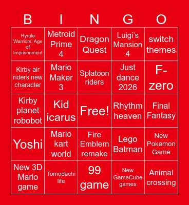Nintendo Direct Bingo Card