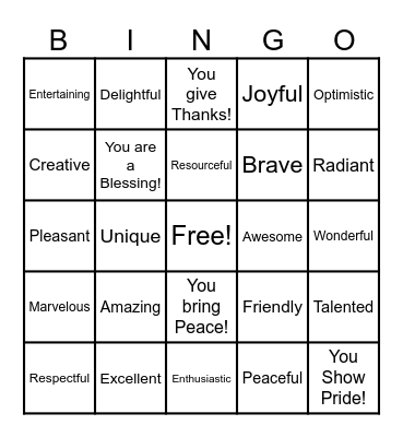 Kindness Bingo Card