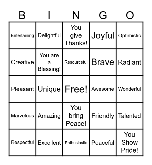 Kindness Bingo Card