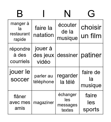J'aime... Bingo Card
