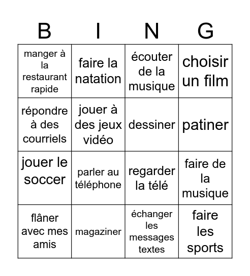 J'aime... Bingo Card