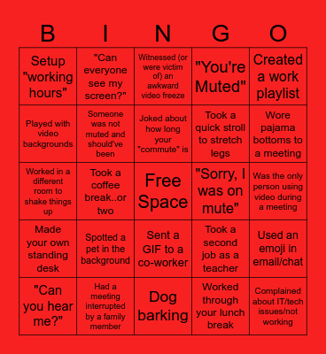 Remote Work Bingo Card