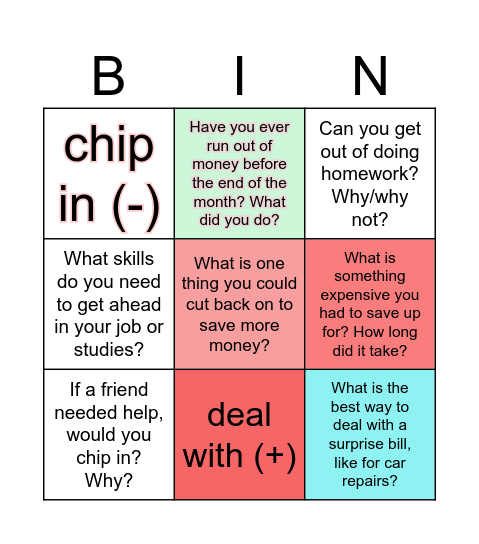 Money talks Bingo Card