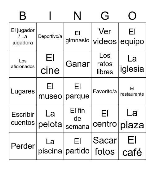 Deportes y pasatiempos Bingo Card