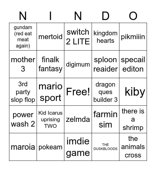 Nindo Directintendo Bingo Card