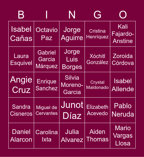 Hispanic Heritage Month Bingo Card