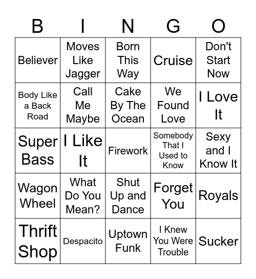 '10s Music Bingo Card