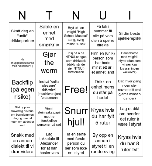 NTNUI FOTBALL BINGO Card