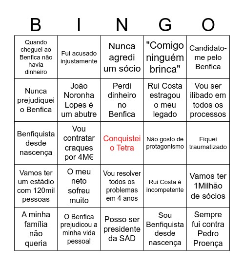 Bingo do Arguido sem Bigode Bingo Card